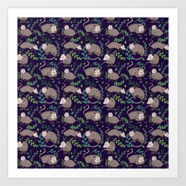 Possums & Plants purple Art Print