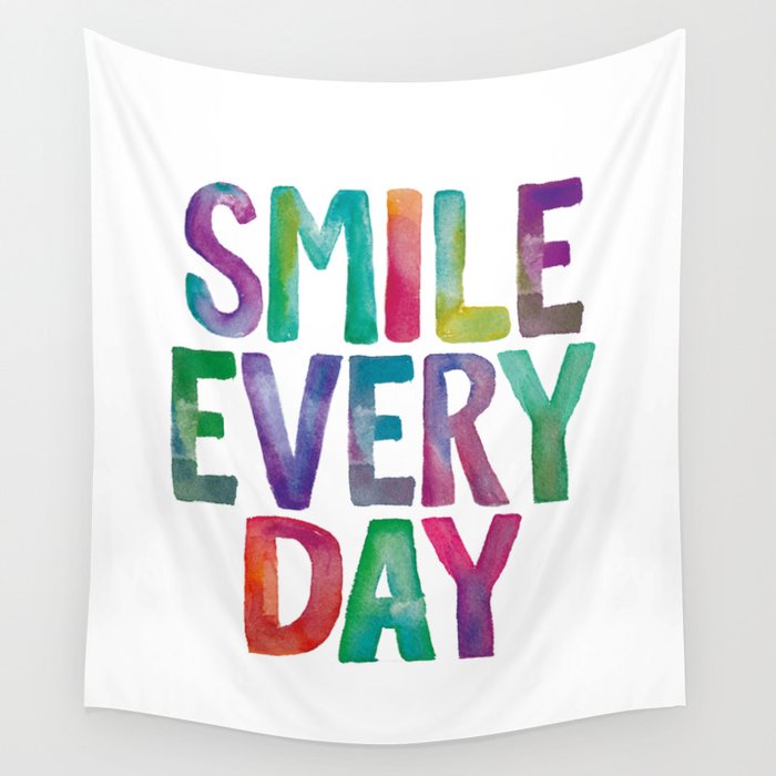 Smile Every Day in Rainbow Watercolors Wall Tapestry
