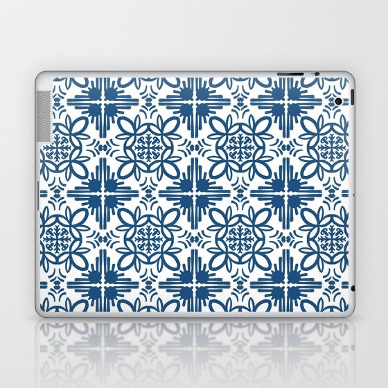 Cheerful Retro Modern Kitchen Tile Pattern Denim Blue Laptop & iPad Skin