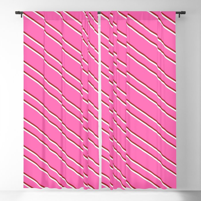 Hot Pink, Brown, and Mint Cream Colored Striped Pattern Blackout Curtain