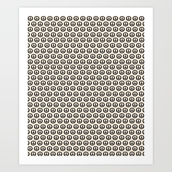Inky Peace Dots Minimalist Pattern 3 in Black and Almond Cream Art Print