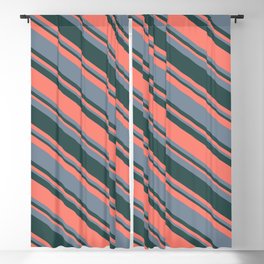 [ Thumbnail: Dark Slate Gray, Salmon & Light Slate Gray Colored Stripes/Lines Pattern Blackout Curtain ]