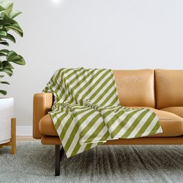 [ Thumbnail: Green and Beige Colored Stripes Pattern Throw Blanket ]