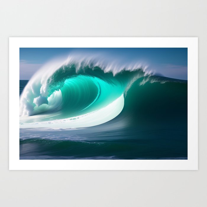 The perfect barrel big wave surfing turquoise ocean blue seascape color photograph Art Print