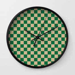 Tan Brown and Cadmium Green Checkerboard Wall Clock