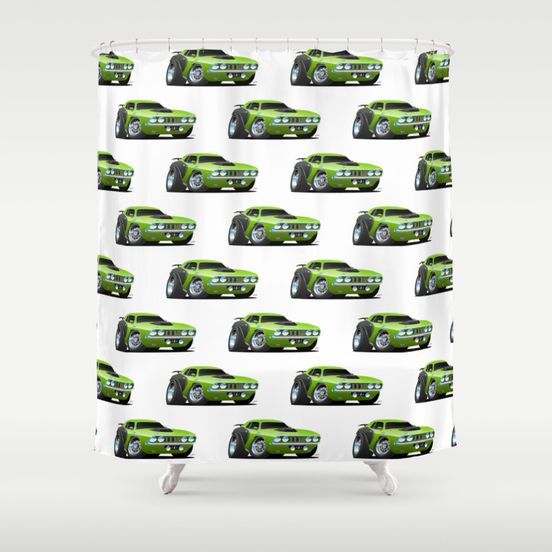 Classic Seventies Style American Muscle Car Cartoon Shower Curtain