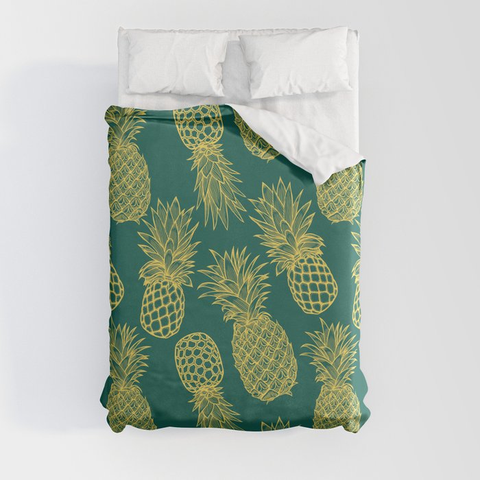 Fresh Pineapples Teal & Yellow Duvet Cover