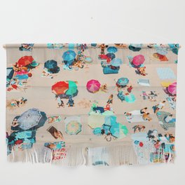 Aerial People On Beach, Beach Umbrellas, Colorful Umbrellas, Summer Vibes Wall Hanging