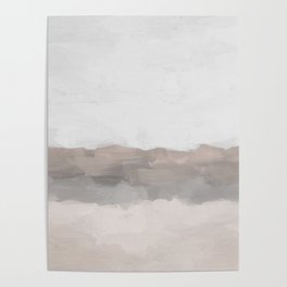 Dune Hill - Gray Clouds Beige Sandy Beach Coastal Abstract Nature Painting Art Print Wall Decor  Poster