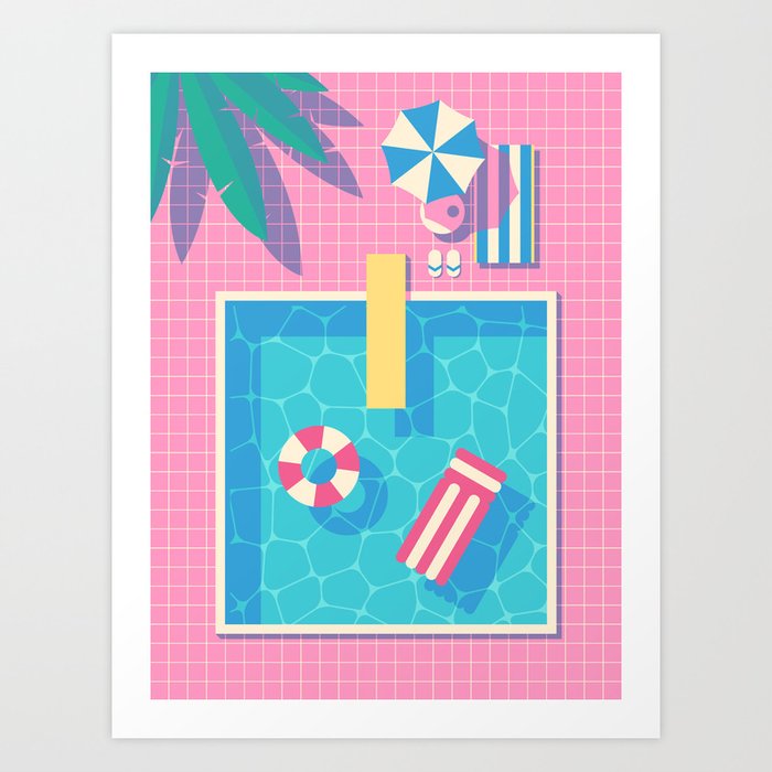 Retro 80s Swimming Pool Art Print by neotokyo | Society6