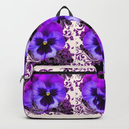 GARDEN ROWS OF PURPLE PANSY FLOWERS PATTERNS Backpack