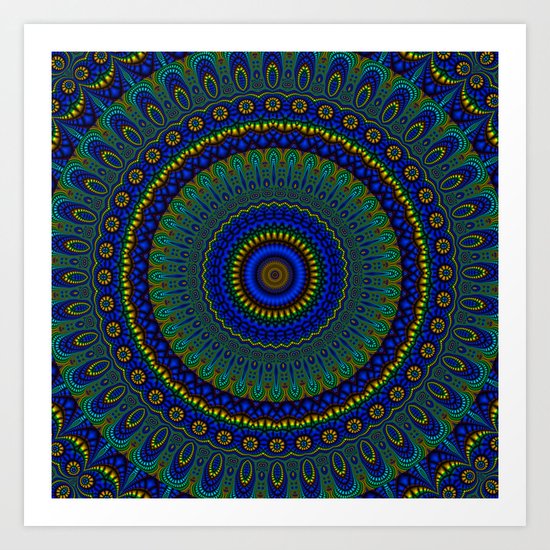 blue yellow mandala Art Print