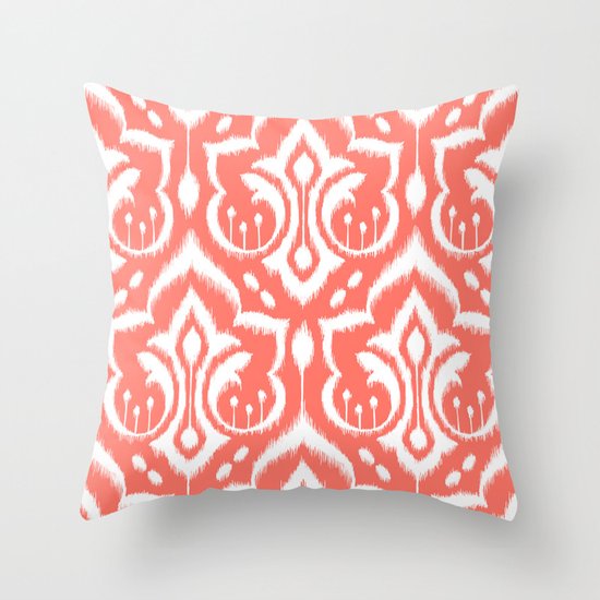 Ikat Damask Coral Throw Pillow