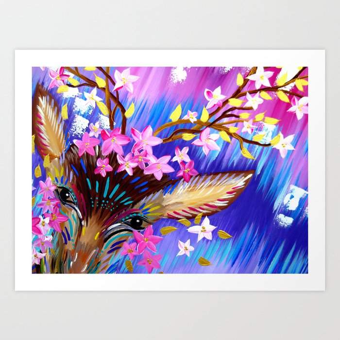Deer Painting With Abstract Colours Art Print By Cathyjacobs