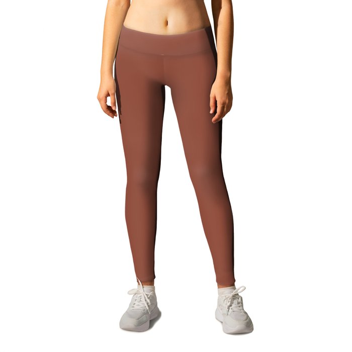 Dark Reddish Brown Solid Color Pairs PPG Burled Redwood PPG1067-7 - All One Single Shade Hue Colour Leggings