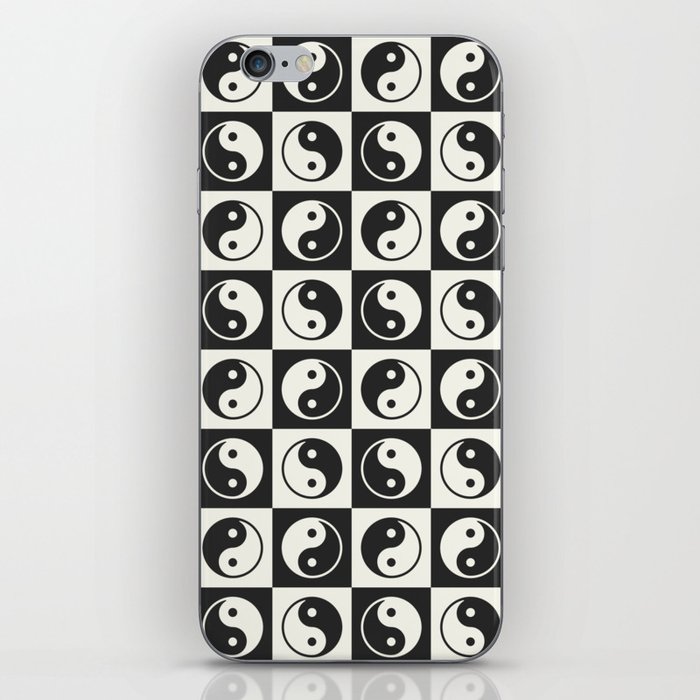 Checkered Yin Yang Pattern (Creamy Milk & Dark Charcoal Color Palette) iPhone Skin