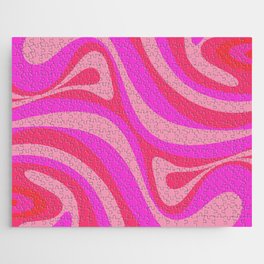 New Groove Colorful Retro Swirl Abstract Pattern Hot Magenta Pink Jigsaw Puzzle