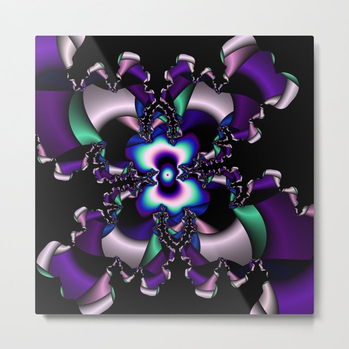 Teal and Purple abstract fractal Metal Print