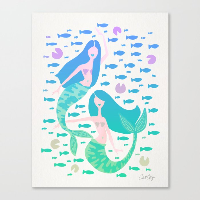 Koi Mermaids – Turquoise Ombré Palette Canvas Print