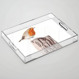 The Robin, A Realistic Watercolor Painting Acrylic Tray