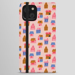 houses/ house pattern/ village/tiny houses/ pink and blue/ house illustration/ cute pattern iPhone Wallet Case