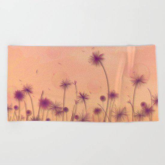 Dreamy Violet Dandelion Flower Garden Beach Towel