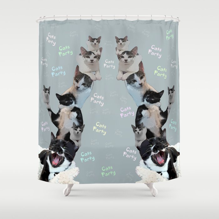 Cats Party!!!          funny, cute, cats, party, children, pet, humor, animals, Society6. Shower Curtain