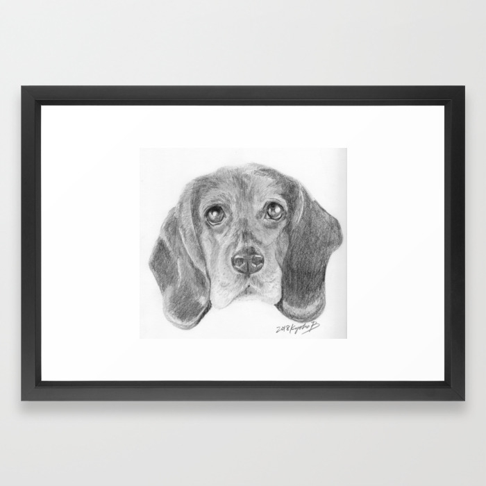 Beagle Dog Face Realistic Pencil Sketch Drawing Framed Art Print
