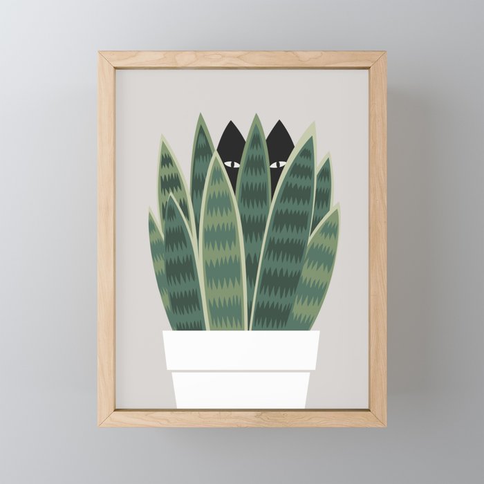 Cat and Plant 22: Sneak Plant Framed Mini Art Print