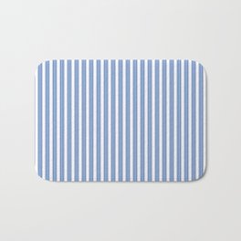 Title: Vintage Cabana Stripe Pastel Cornflower Blue On White Retro Boho Aesthetic Bath Mat