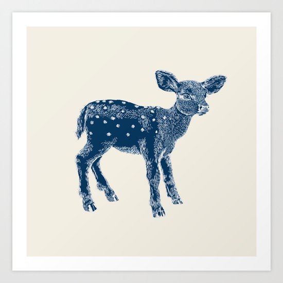 Dear Deer, Indigo on Vanilla Art Print