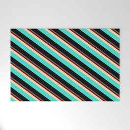 [ Thumbnail: Colorful Dim Gray, Maroon, Tan, Turquoise & Black Colored Stripes/Lines Pattern Welcome Mat ]