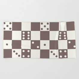 Checkered Dice Pattern \\ Cocoa Milk Color Palette Beach Towel
