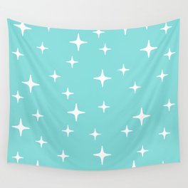 Mid Century Modern Star Pattern 731 Turquoise Wall Tapestry