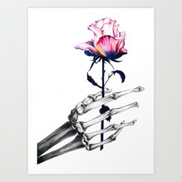 Skeletal Hand with Rose Art Print
