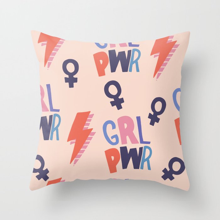 Girl Power Seamless Pattern Throw Pillow