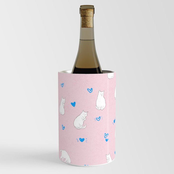 Sleeping Cats With Hearts Pattern/Pink Background Wine Chiller