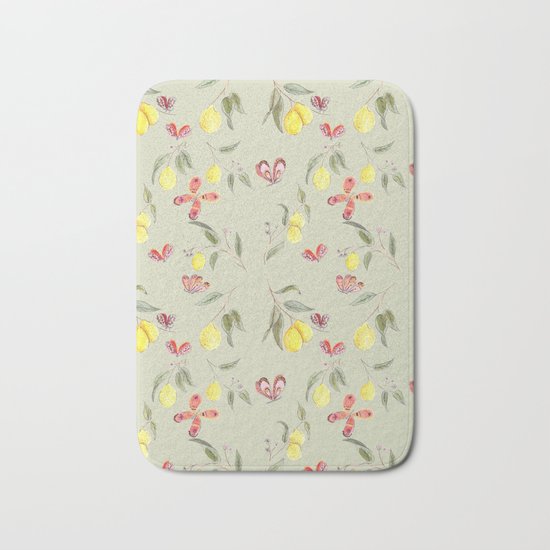 Lemons and Butterflies pattern Bath Mat
