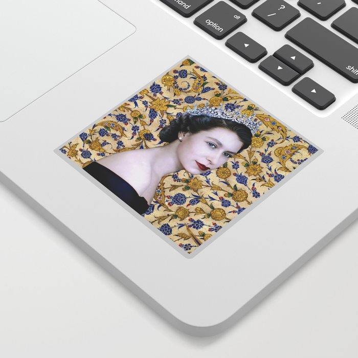 Queen Elizabeth II with Vintage Gold Floral Tapestry Sticker