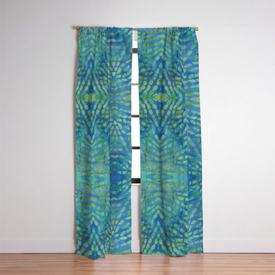 Batik Blue Green Teal Blackout Curtain By Junkydotcom Society6