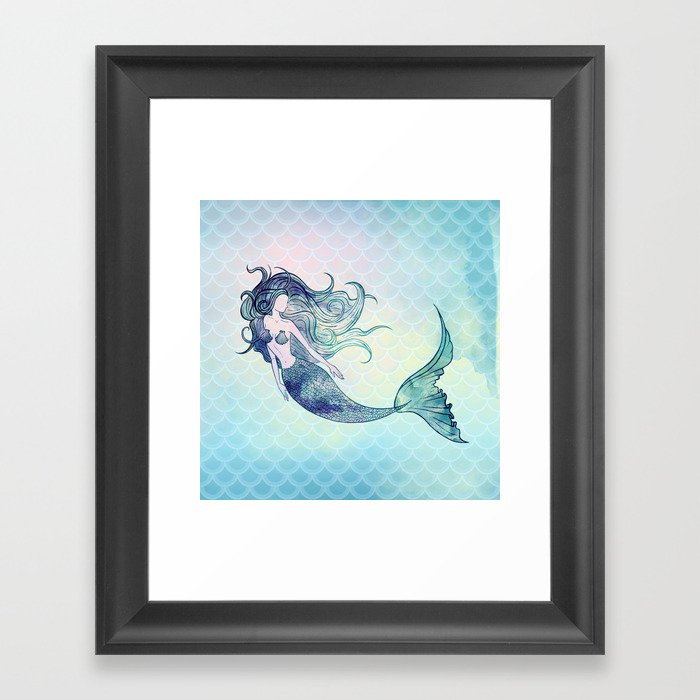 Watercolor Mermaid Framed Art Print by Vickn | Society6