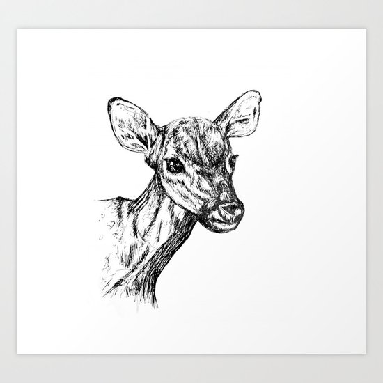 Deer - Black & White Art Print