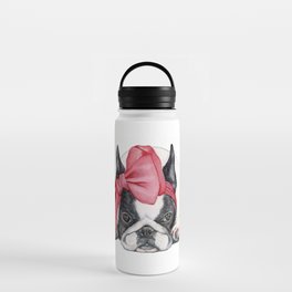 Stylish French Bulldog Red Bow Painted Nails Water Bottle
