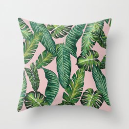 Jungle Leaves, Banana, Monstera II Pink #society6 Throw Pillow