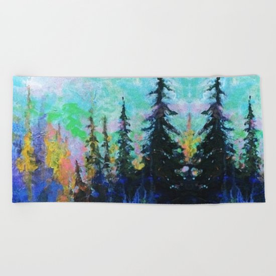 Blue Spruce Island Abstract Art Beach Towel