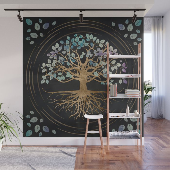 Tree Of Life Yggdrasil Gold And Painted Texture Wall Mural By
