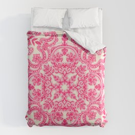 Hot Pink & Soft Cream Folk Art Pattern Bettbezug