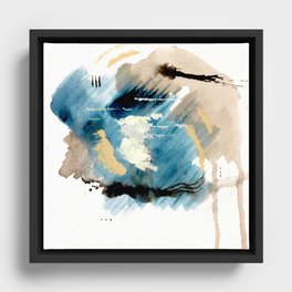 You are an Ocean - abstract India Ink & Acrylic in blue, gray, brown, black and white Framed Canvas
