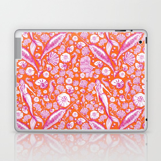 Mermaid Toile Pattern - Pink and orange Laptop & iPad Skin