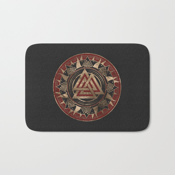 Valknut Symbol Black and Red Leather and gold Bath Mat